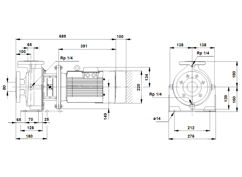 Габаритные размеры насоса Grundfos NP 80-65-160/161 A-F-A-BBUE артикул: 47066645 Габаритные размеры насоса Grundfos NP 80-65-160/161 A-F-A-BBUE артикул: 47066645