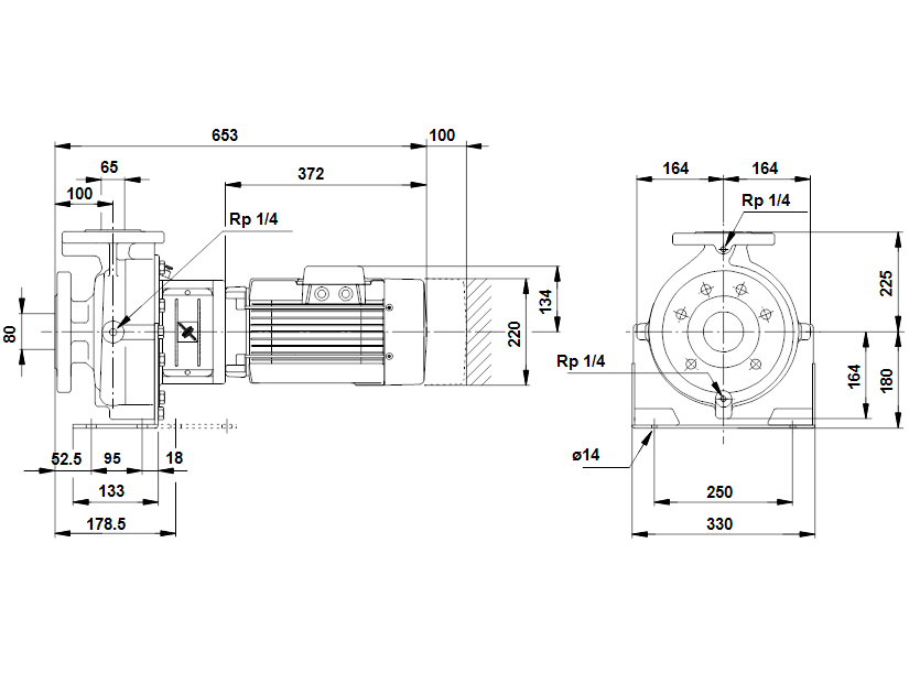 Габаритные размеры насоса Grundfos DNM 65-200/210 A-F-A-BBUE артикул: 470668D8