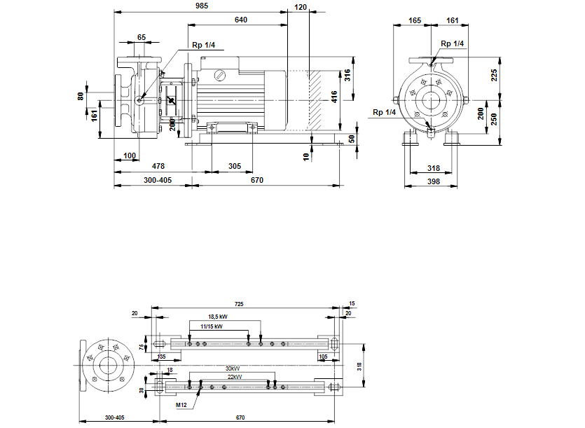 Габаритные размеры насоса Grundfos DNP 65-200/210 A-F-A-BBUE артикул: 470695D8