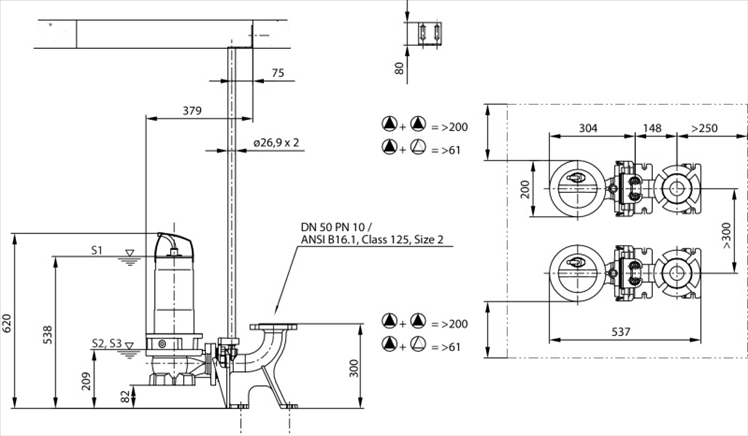 Габаритные размеры насоса Wilo REXA FIT V05DA-126/EAD0-2-M0015-523-A артикул: 6064584()