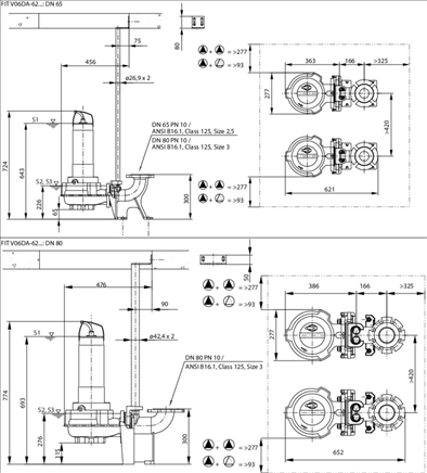 Габаритные размеры насоса Wilo REXA FIT V06DA-623/EAD0-4-M0015-523-P артикул: 6064712()