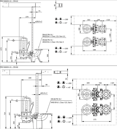 Габаритные размеры насоса Wilo REXA PRO V06DA-224/EAD1X2-T0039-540-O артикул: 6064734()