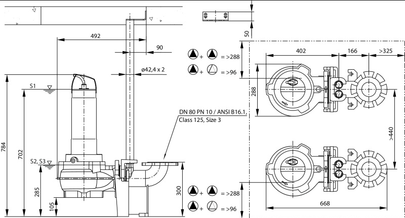Габаритные размеры насоса Wilo REXA FIT V08DA-424/EAD0-4-M0011-523-P артикул: 6065923()