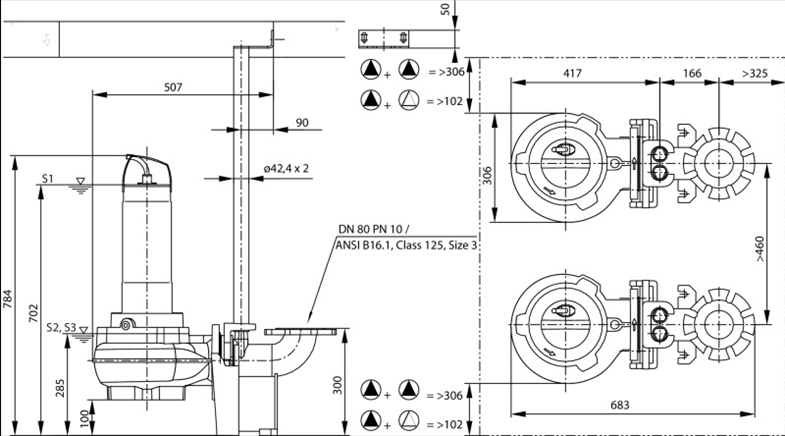 Габаритные размеры насоса Wilo REXA FIT V08DA-524/EAD0-4-T0035-540-O артикул: 6065931()