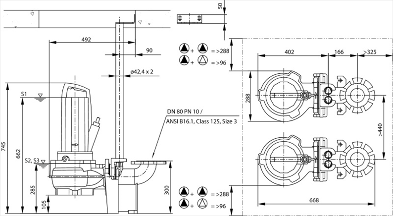 Габаритные размеры насоса Wilo REXA PRO V08DA-428/EAD1X4-T0025-540-O артикул: 6065939()