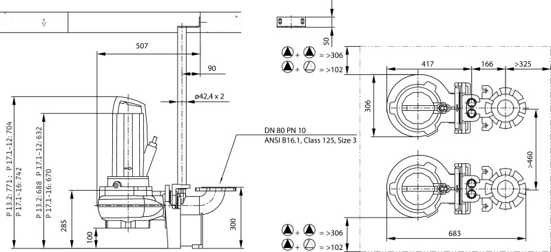Габаритные размеры насоса Wilo REXA PRO V08DA-528/EAD0X4-T0045-540-O артикул: 6073820()