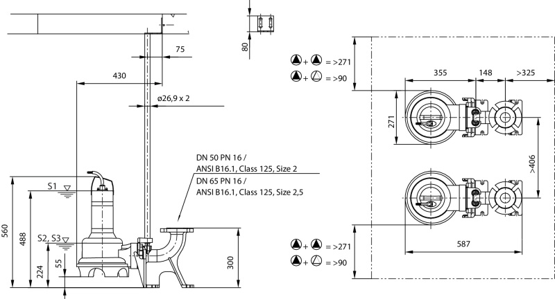 Габаритные размеры насоса Wilo REXA UNI V05/M08-523/A артикул: 6082122()