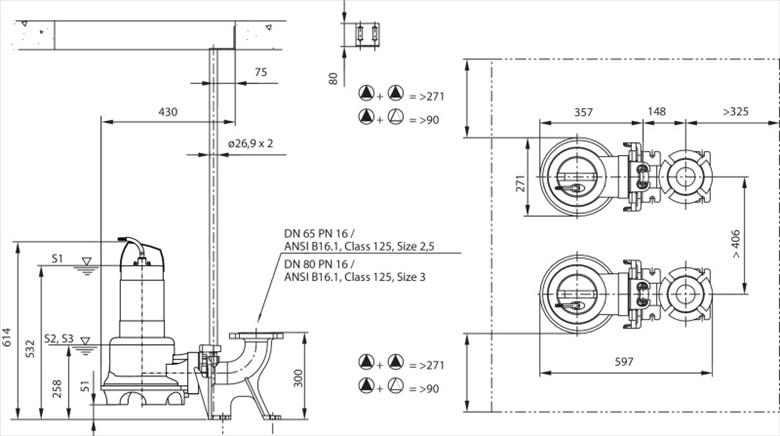 Габаритные размеры насоса Wilo REXA UNI V06/M11-523/A артикул: 6082138()