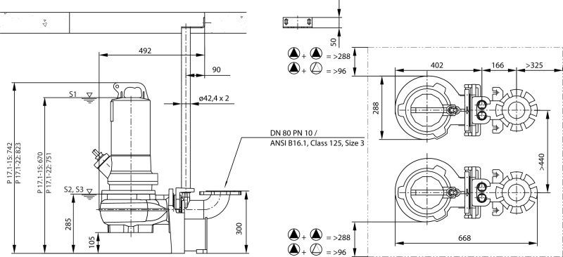Габаритные размеры насоса Wilo REXA PRO V08DA-245/EAD0X2-T0105-540-O артикул: 6082822()