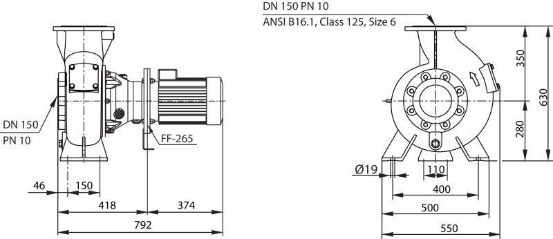 Габаритные размеры насоса Wilo REXA BLOC RE15.84D‐210DAH132S6 артикул: 6085277()