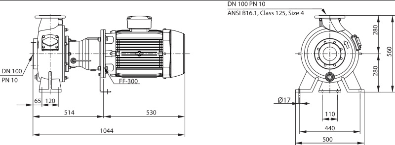 Габаритные размеры насоса Wilo REXA BLOC RE10.44W-245DAH160L4 артикул: 6085281((6079745))