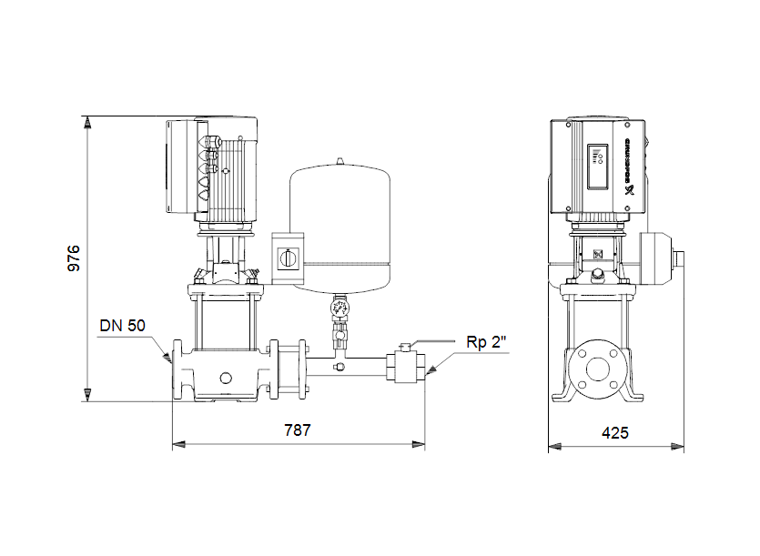 Габаритные размеры насоса Grundfos Hydro Solo E CRE 15-5 U2 A-A-AD-A артикул: 91048907