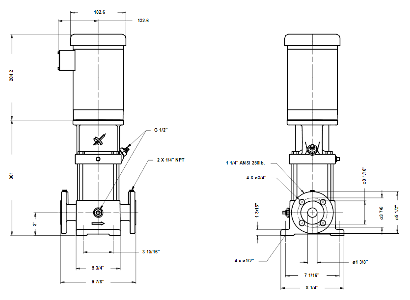 Габаритные размеры насоса Grundfos CR 2-70 U-G-A-E-AUUE артикул: 91127016 Габаритные размеры насоса Grundfos CR 2-70 U-G-A-E-AUUE артикул: 91127016
