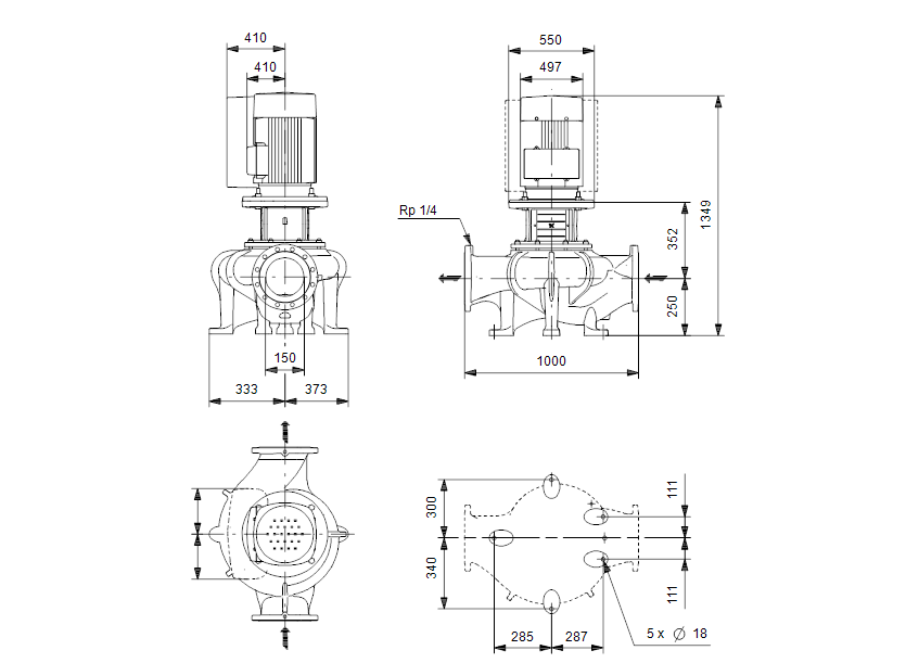 Габаритные размеры насоса Grundfos TP 150-520/4 A-F-A-BAQE артикул: 95046263