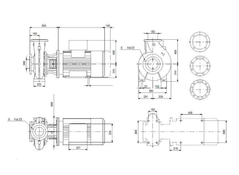 Габаритные размеры насоса Grundfos NB 150-400/412 A-F1-A-E-BAQE артикул: 95109833