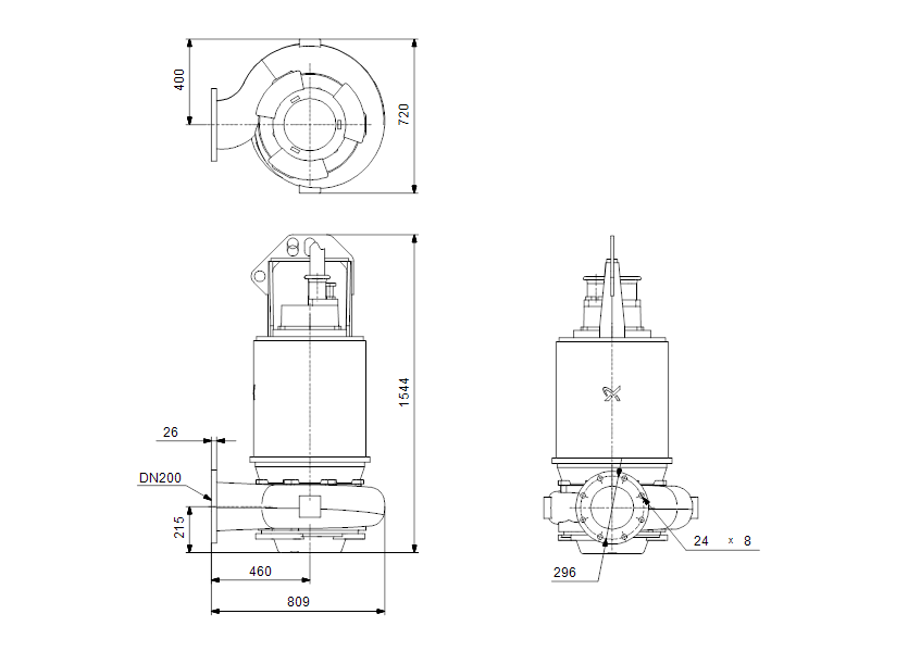 Габаритные размеры насоса Grundfos S2.100.200.550.4.66M.S.338.G.N.D.511 артикул: 95112753