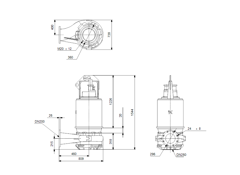 Габаритные размеры насоса Grundfos S2.100.200.550.4.66M.H.338.G.N.D.511 артикул: 95112755