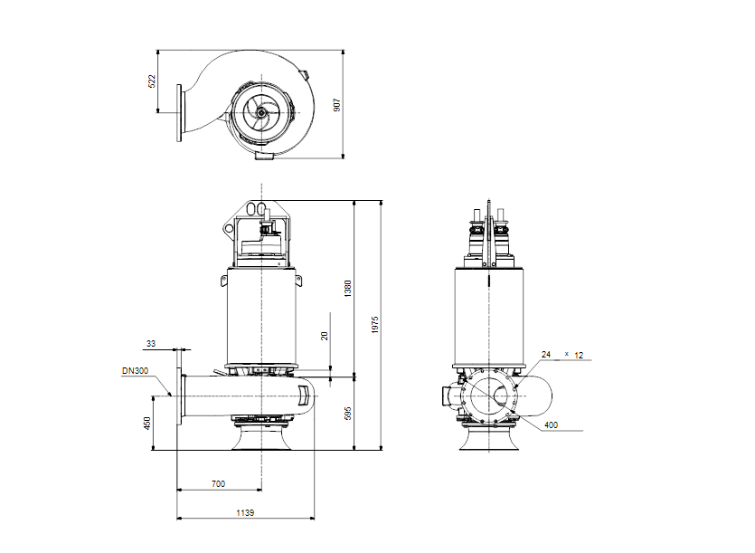 Габаритные размеры насоса Grundfos S3.120.300.800.6.70M.S.407.G.N.D.511 артикул: 95112948