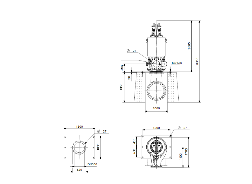 Габаритные размеры насоса Grundfos S3.135.500.1800.6.72L.D.500.G.EX.D.513 артикул: 95114657