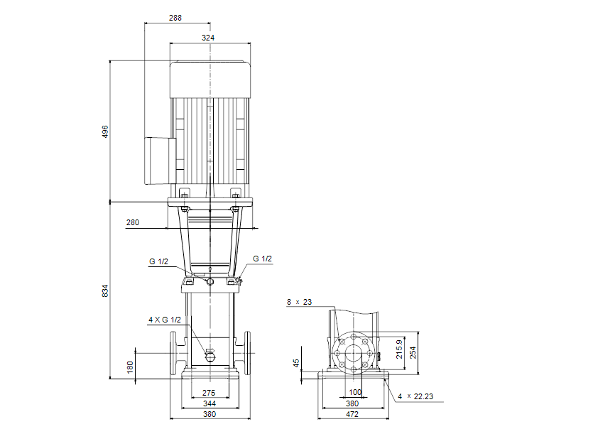 Габаритные размеры насоса Grundfos CR 120-1 A-G-A-V-HQQV артикул: 95922350 Габаритные размеры насоса Grundfos CR 120-1 A-G-A-V-HQQV артикул: 95922350