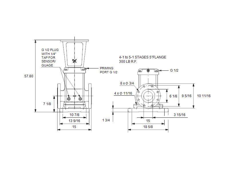Габаритные размеры насоса Grundfos CR 120-5-1 A-G-A-V-HBQV артикул: 95922357 Габаритные размеры насоса Grundfos CR 120-5-1 A-G-A-V-HBQV артикул: 95922357