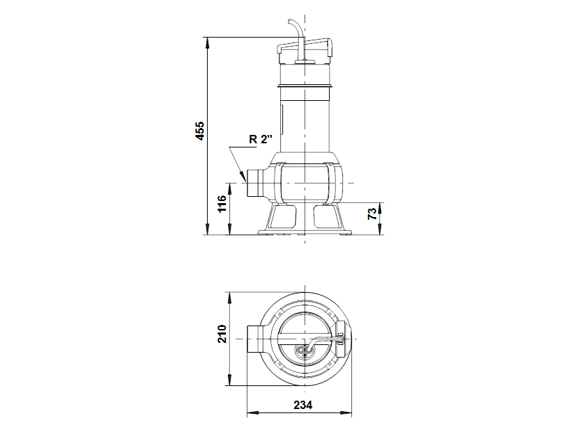 Габаритные размеры насоса Grundfos UNILIFT AP 50B.50.11.1V 1x230V 10m SCH артикул: 96004599