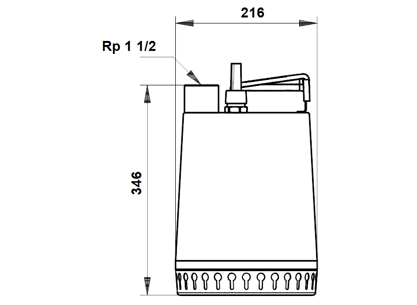 Габаритные размеры насоса Grundfos UNILIFT AP 12.40.08.A1 1x230V 10m SCH артикул: 96010980