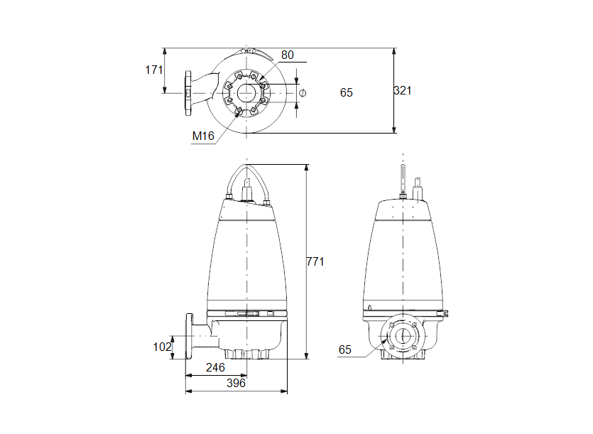 Габаритные размеры насоса Grundfos SEV.65.65.22.2.50D артикул: 96047697 Габаритные размеры насоса Grundfos SEV.65.65.22.2.50D артикул: 96047697