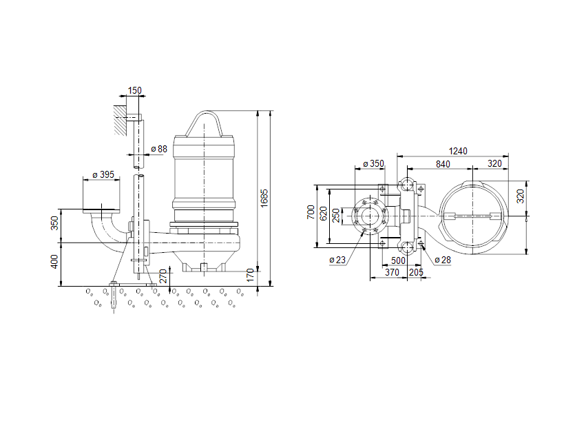 Габаритные размеры насоса Grundfos S2654AL2A511 артикул: 96065887