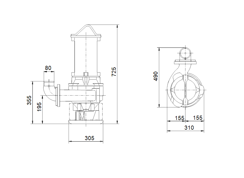 Габаритные размеры насоса Grundfos SV044C4511 артикул: 96068603