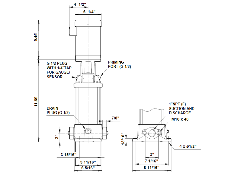 Габаритные размеры насоса Grundfos CR 1S-4 A-B-A-E-HQQE артикул: 96080908