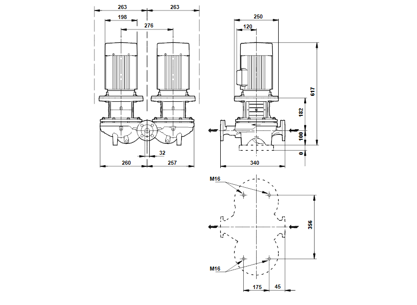 Габаритные размеры насоса Grundfos TPD 32-380/2-A-F-B-BAQE 400D 50HZ артикул: 96086806