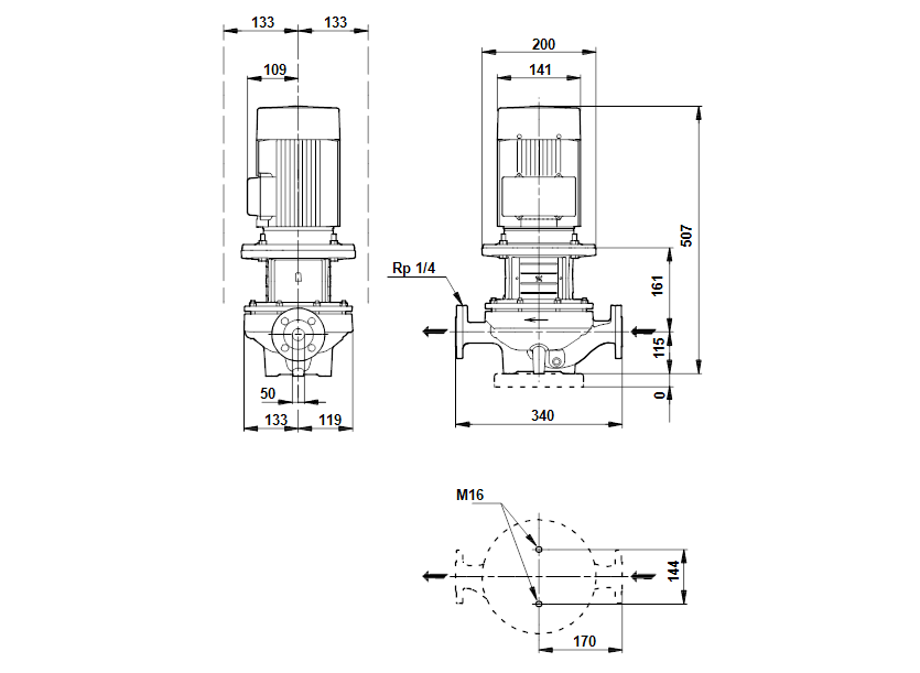 Габаритные размеры насоса Grundfos TP 50-90/4 A-F-A-BAQE артикул: 96087105