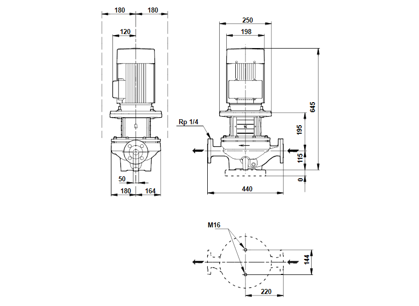 Габаритные размеры насоса Grundfos TP 50-190/4 A-F-B-BAQE артикул: 96087291