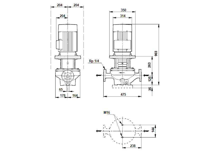 Габаритные размеры насоса Grundfos TP 65-660/2 A-F-B-BAQE артикул: 96087538