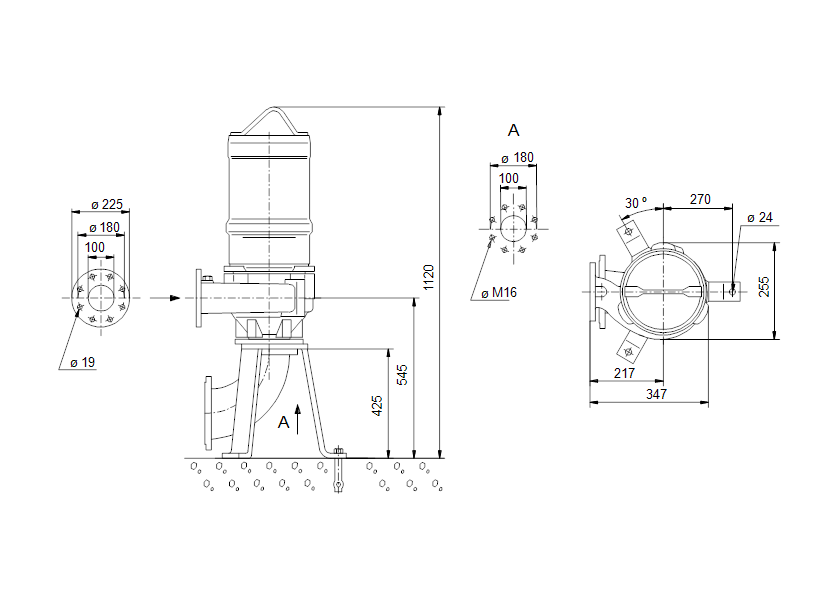 Габаритные размеры насоса Grundfos SVX024B3B601 артикул: 96103051