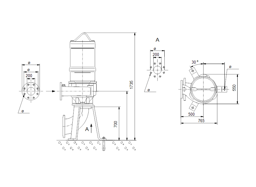 Габаритные размеры насоса Grundfos S1204AL3615 артикул: 96103535