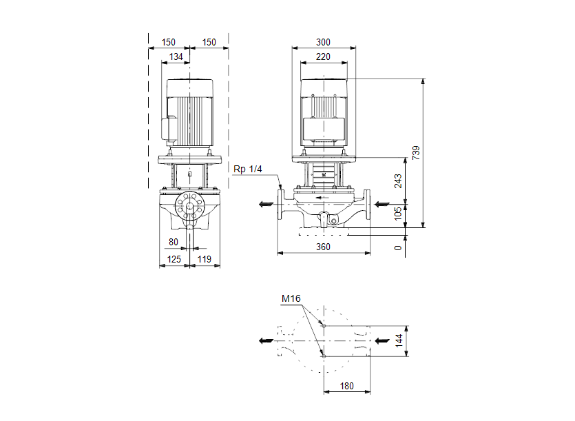 Габаритные размеры насоса Grundfos TP 80-240/2 A-F-A-BAQE артикул: 96108700