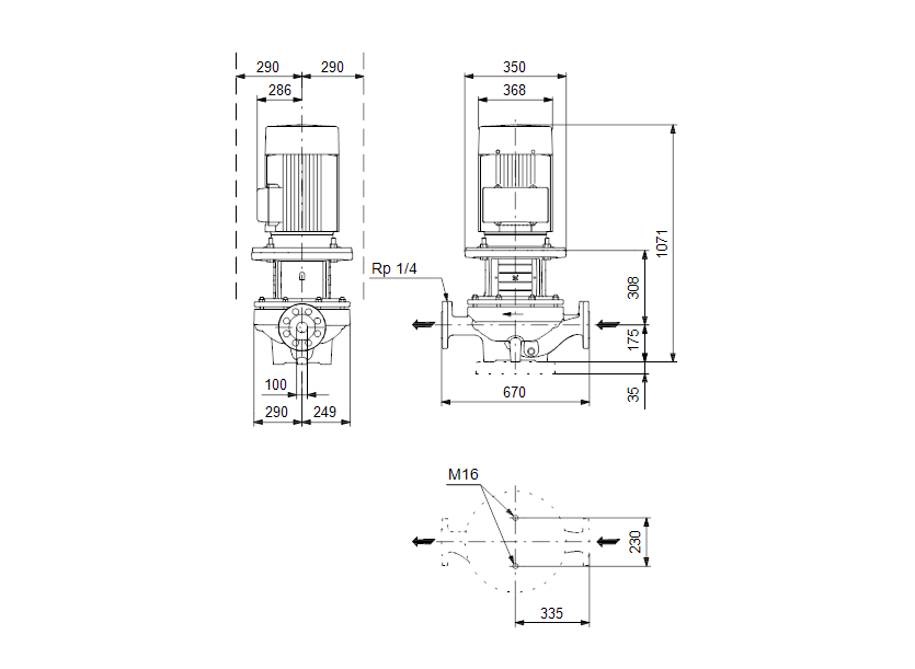 Габаритные размеры насоса Grundfos TP 100-410/4 A-F-B-BAQE артикул: 96109329