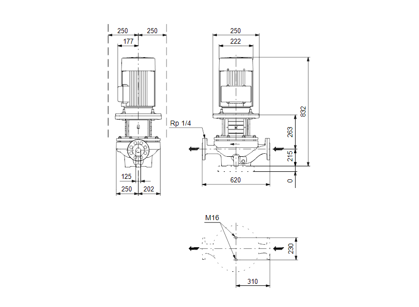 Габаритные размеры насоса Grundfos TP 125-70/6 A-F-A-BAQE артикул: 96109719