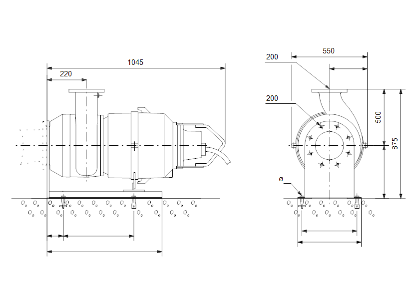 Габаритные размеры насоса Grundfos S1A134BL6511 артикул: 96113902