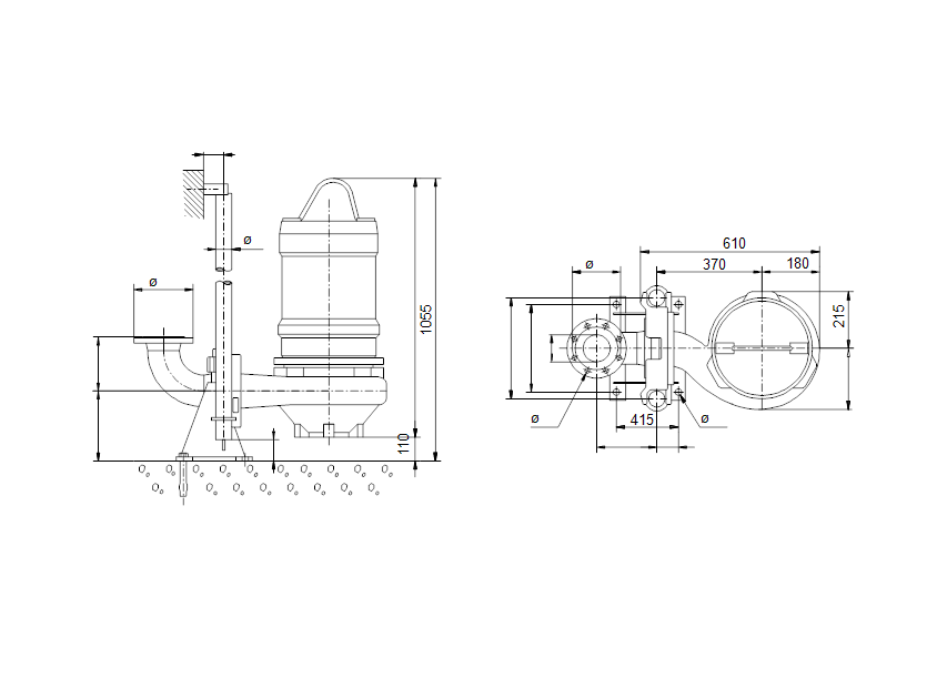 Габаритные размеры насоса Grundfos SVA152AH1A513 артикул: 96113981