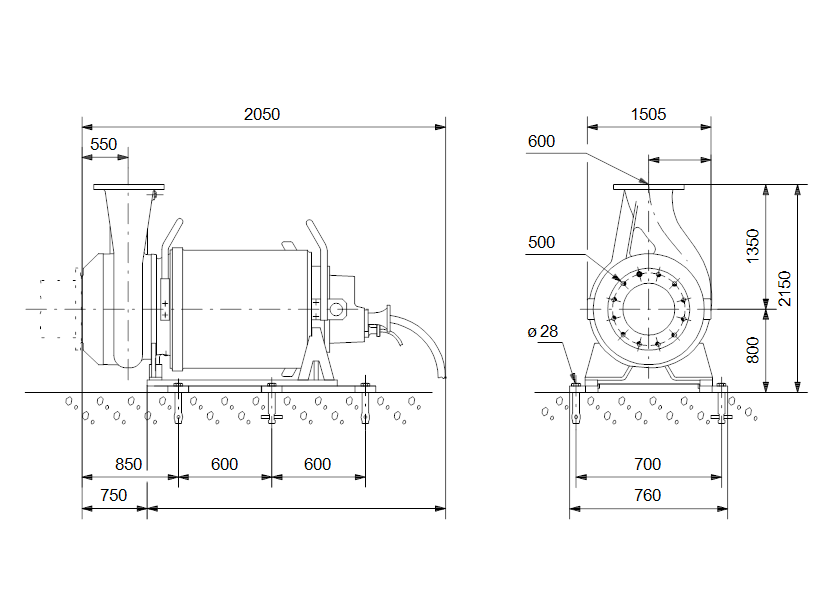 Габаритные размеры насоса Grundfos S3A1306E6A511 артикул: 96114438