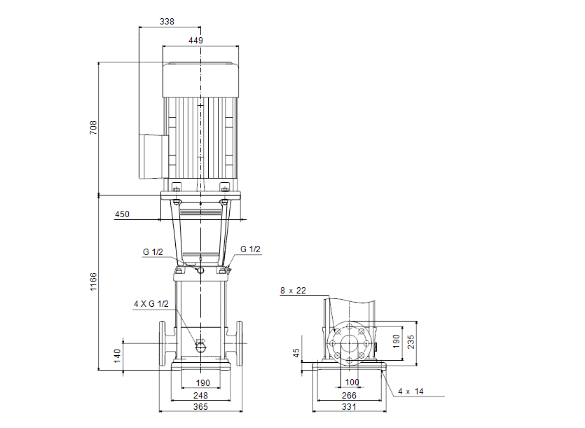 Габаритные размеры насоса Grundfos CR 64-7 A-F-A-V-HQQV артикул: 96123567 Габаритные размеры насоса Grundfos CR 64-7 A-F-A-V-HQQV артикул: 96123567