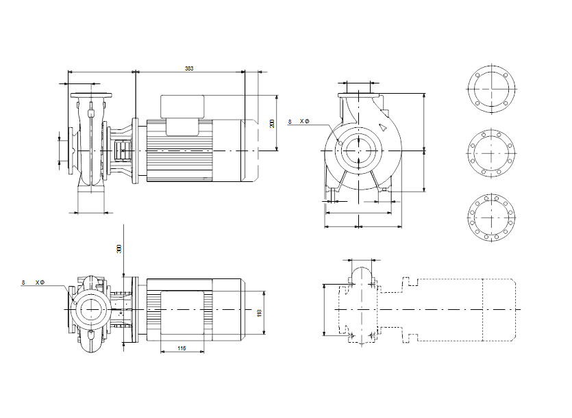 Габаритные размеры насоса Grundfos NB 80-250/270 A-F-A-BAQE артикул: 96125274