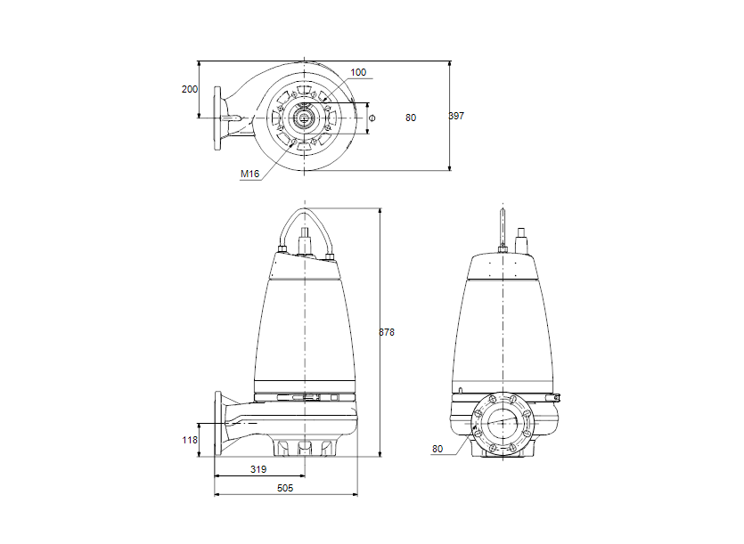 Габаритные размеры насоса Grundfos SE1.80.80.30.A.Ex.4.50D.B артикул: 96177681