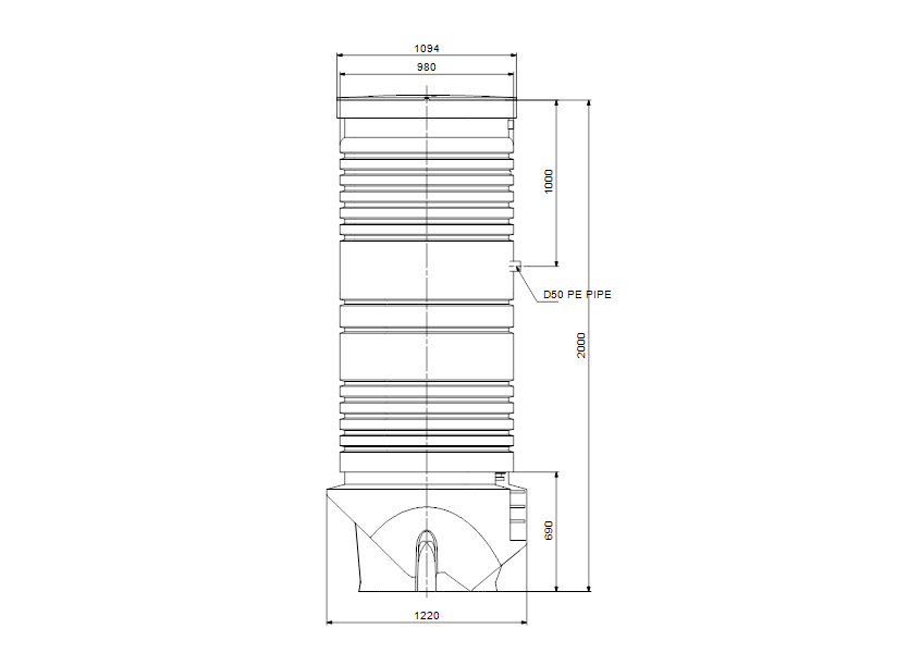 Габаритные размеры насоса Grundfos PS.R.12.20.D.GC.PE.50.S.DP/EF артикул: 96235332