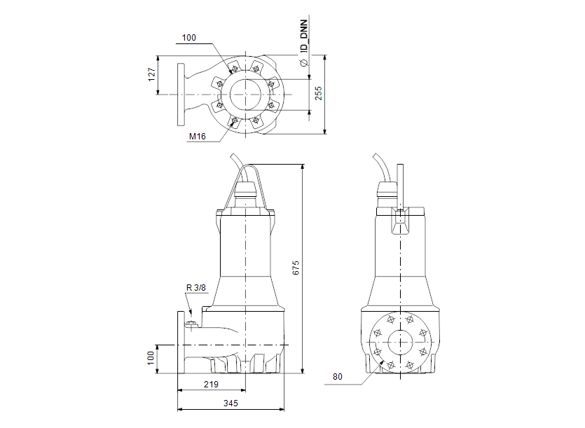 Габаритные размеры насоса Grundfos SV024CU607 артикул: 96249099