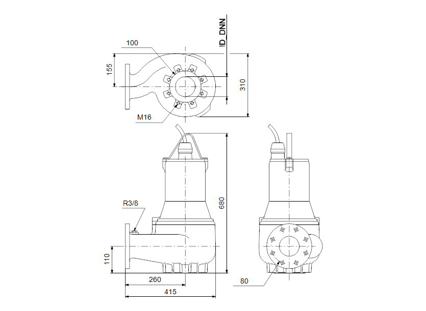 Габаритные размеры насоса Grundfos SVA032DU50B артикул: 96249131