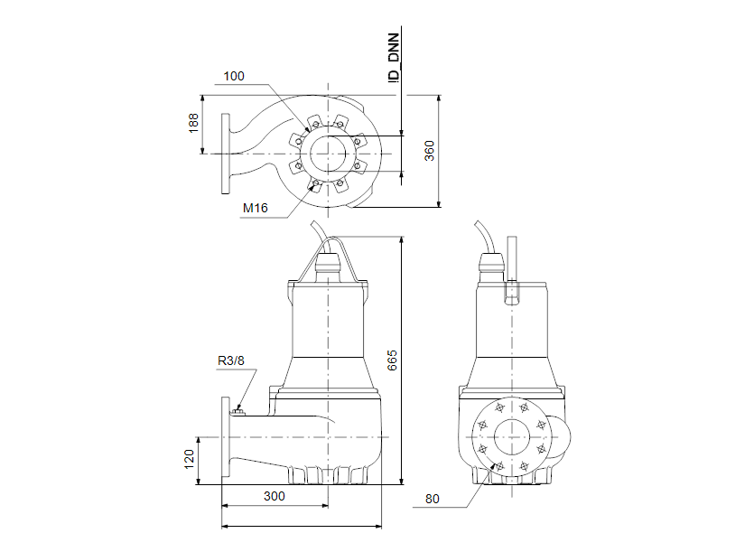 Габаритные размеры насоса Grundfos SVA054DHS607 артикул: 96249219